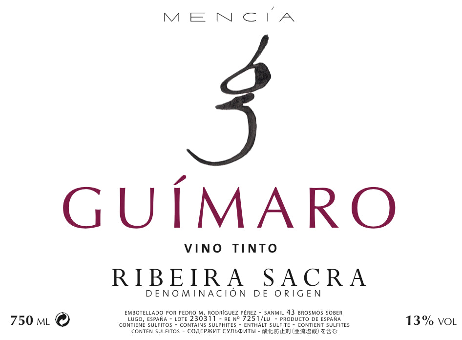 Guimaro Mencia Ribeira Sacra 2024 red wine bottle 750mL from Spain