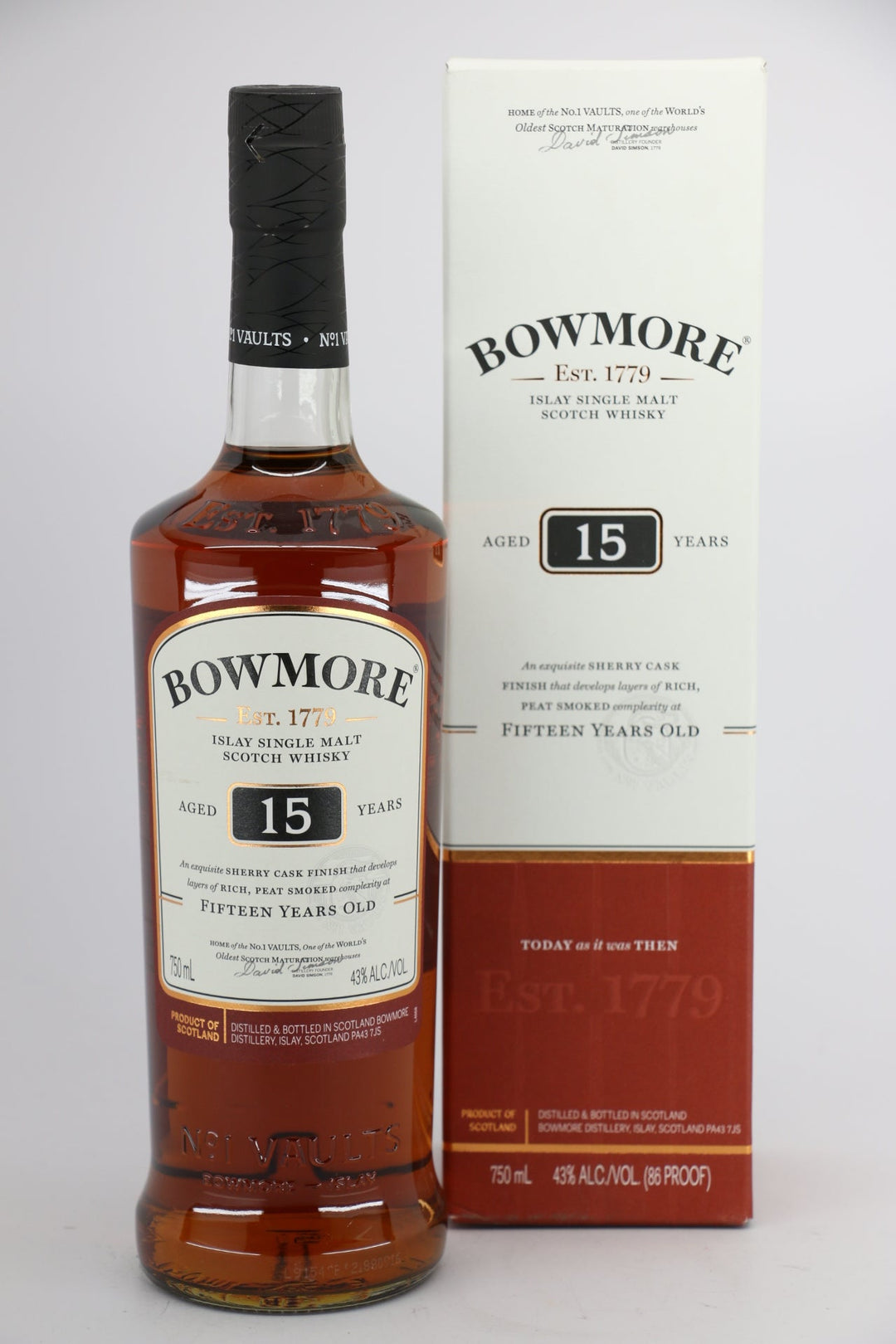 BOWMORE 15年 シングルモルトウイスキー　43度 750ml Bowmore 15 Year Old Single Malt Scotch Whiskey, Islay 750mL – PJ