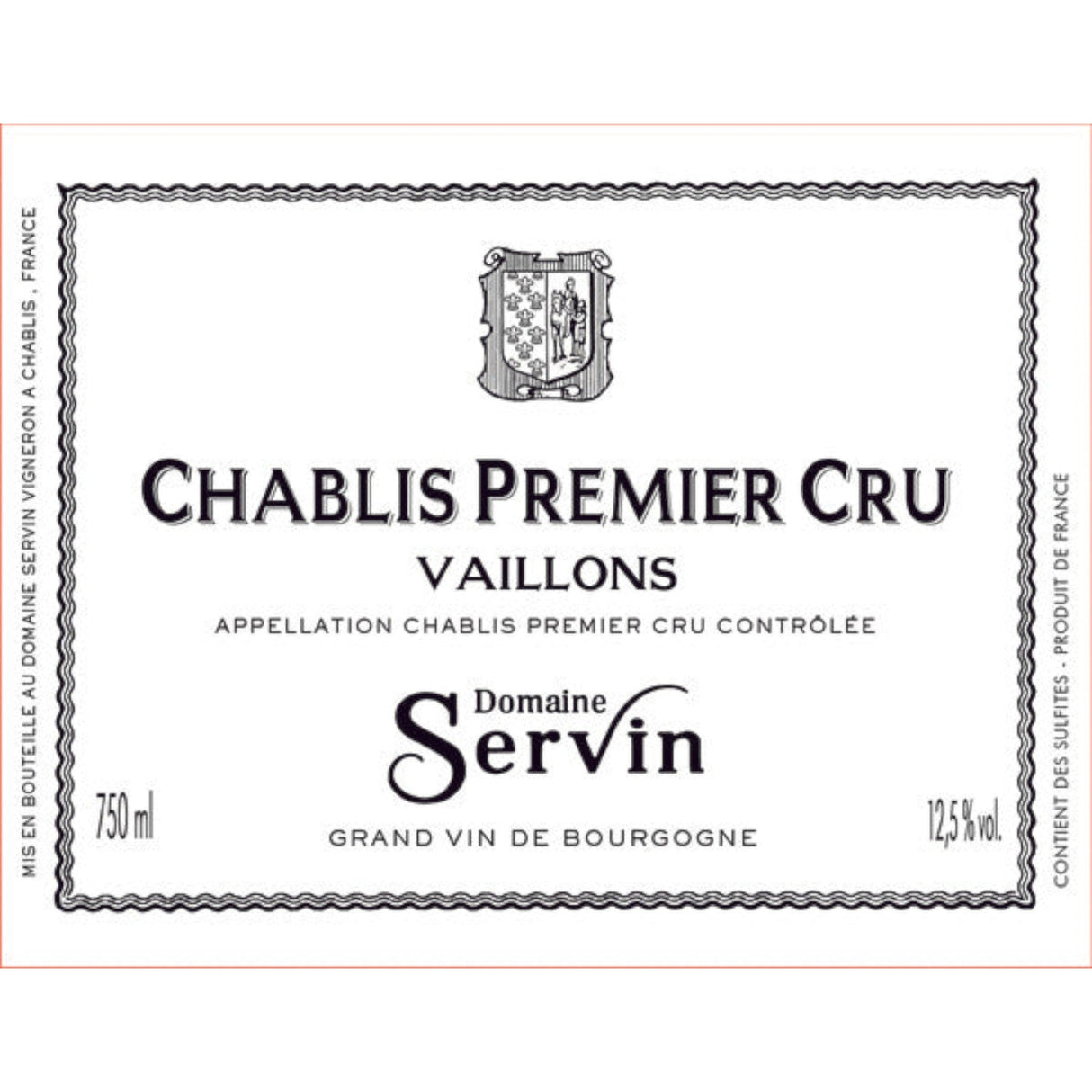 Domaine Servin Premier Cru Vaillons Chablis 2023 white wine bottle 750mL from France
