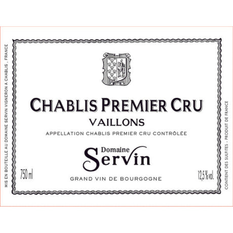 Domaine Servin Premier Cru Vaillons Chablis 2023 white wine bottle 750mL from France