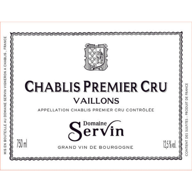 Domaine Servin Premier Cru Vaillons Chablis 2023 white wine bottle 750mL from France