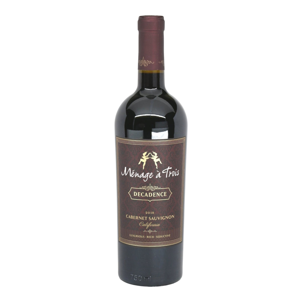 Menage a Trois Decadence California Cabernet Sauvignon red wine bottle 750mL from USA