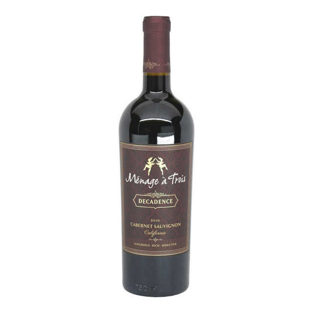 Menage a Trois Decadence California Cabernet Sauvignon red wine bottle 750mL from USA