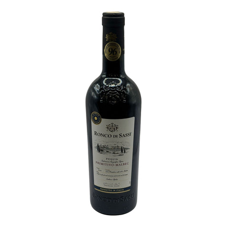 Ronco di Sassi Primitivo Malbec 2024 red wine bottle 750mL from Italy
